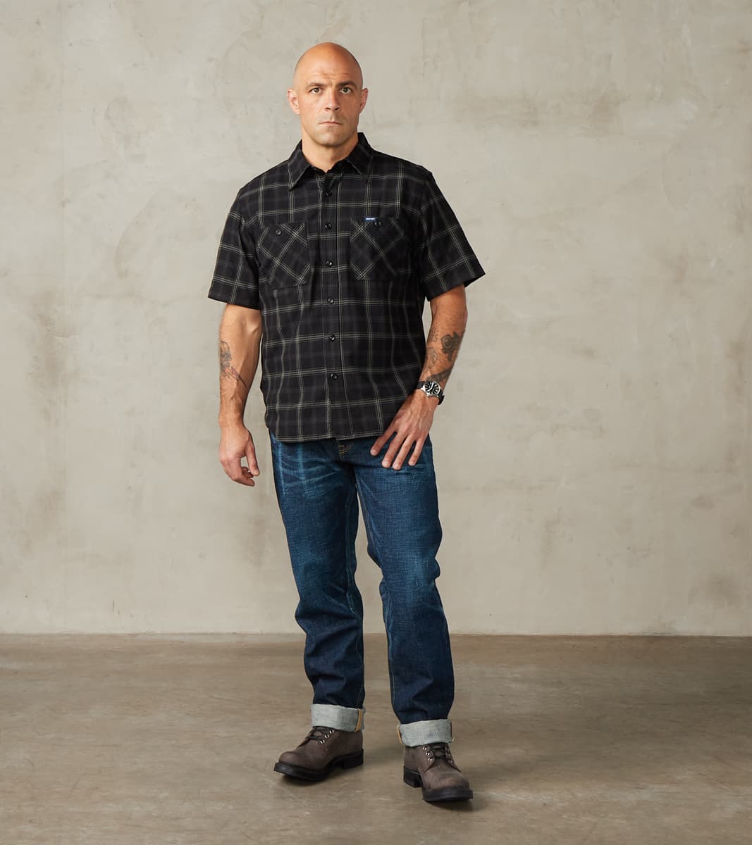 jeans and black dress shirt Iron Heart 419-BLK - Short Sleeved Work Shirt