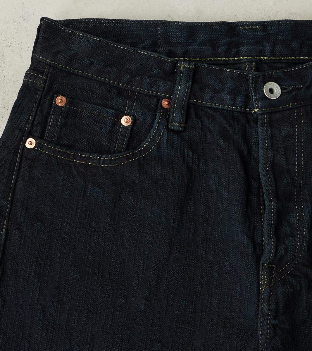 888S-SLBOD - High Rise Relaxed Tapered - 16oz Slubby Selvedge Indigo Overdyed Black