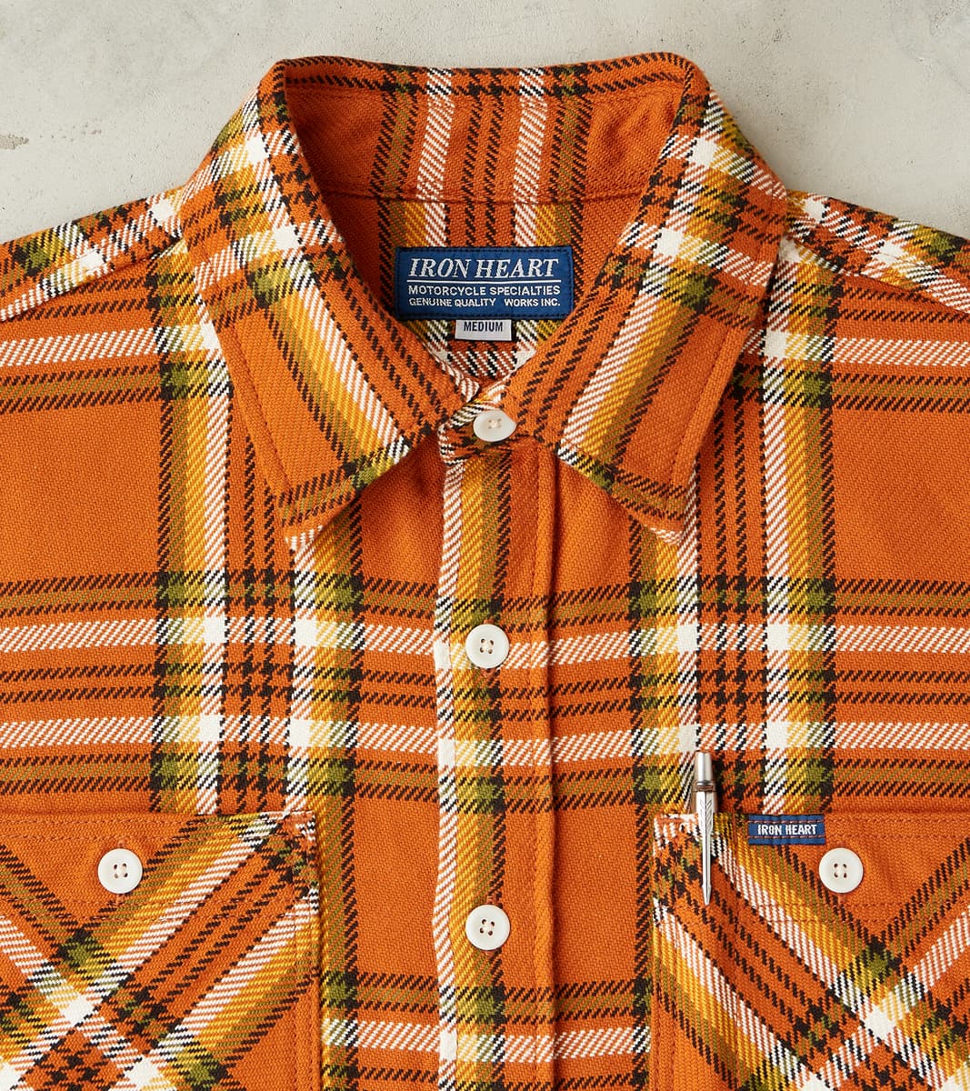 Iron Heart 442-ORA - Work Shirt - 9oz Selvedge Flannel Orange