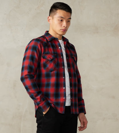 373-RED - Western- 12oz Ultra Heavy Flannel Ombre Check Red