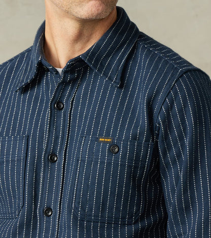 402-NAV - Work Shirt - 12oz Ultra Heavy Flannel Navy Chalk Stripe