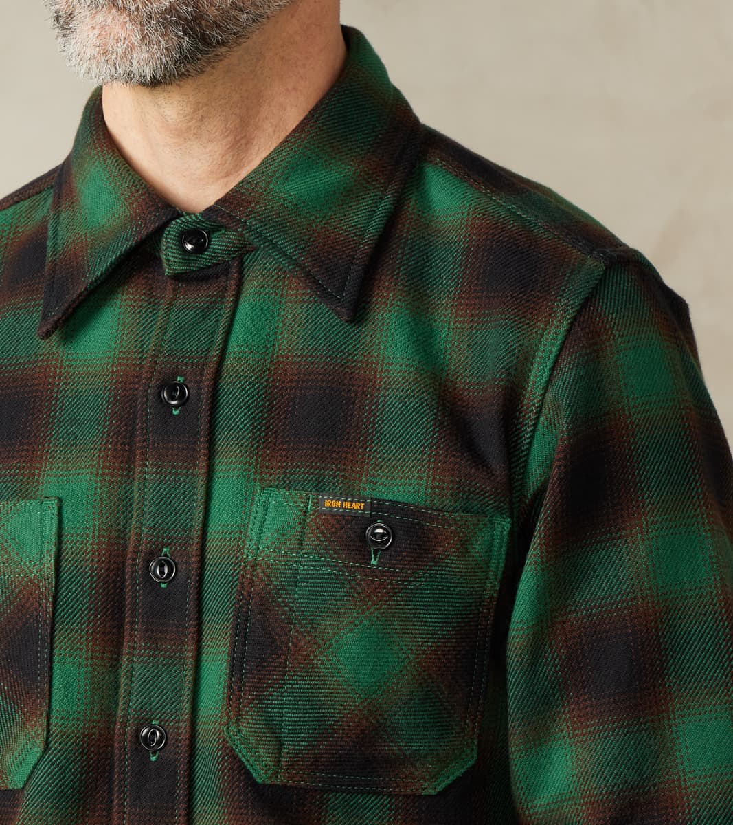 379-GRN - Work Shirt - 12oz Ultra Heavy Flannel Ombre Check Green