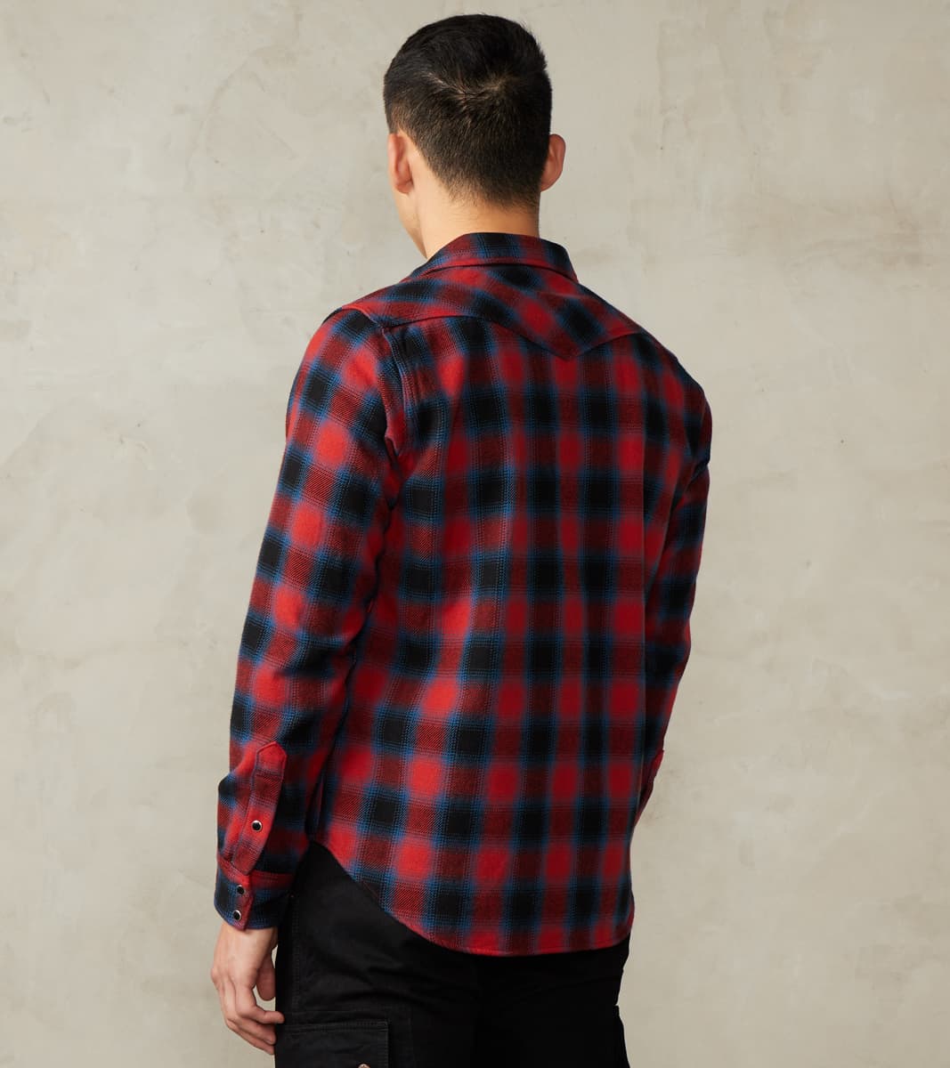 373-RED - Western- 12oz Ultra Heavy Flannel Ombre Check Red