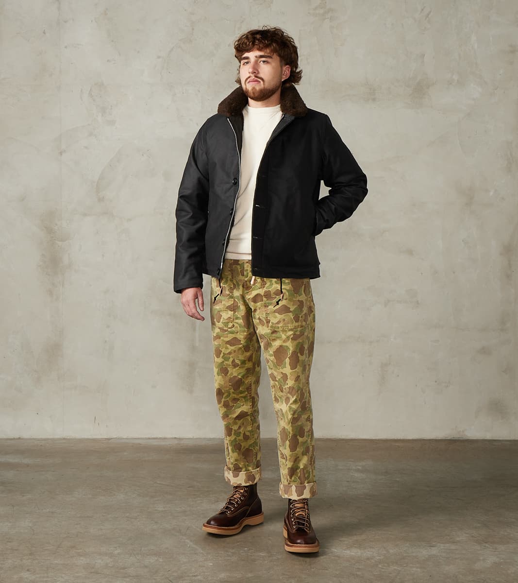 Iron Heart 37-BLK - N1 Deck Jacket - 14oz Black Oiled Whipcord