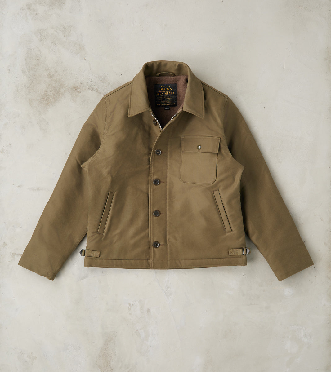 Iron Heart 45-GRN - A2 Deck Jacket - 14oz Army Green Oiled Whipcord