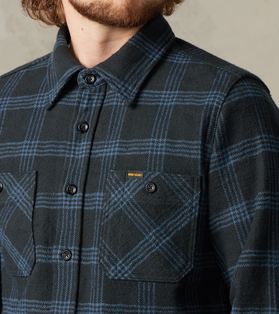 408-BLK - Work Shirt - 12oz Slubby Heavy Flannel Black Check