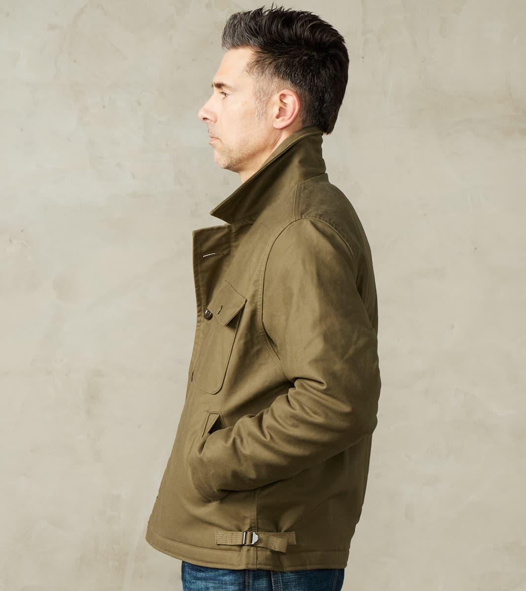 45-GRN - A2 Deck Jacket - 14oz Army Green Oiled Whipcord