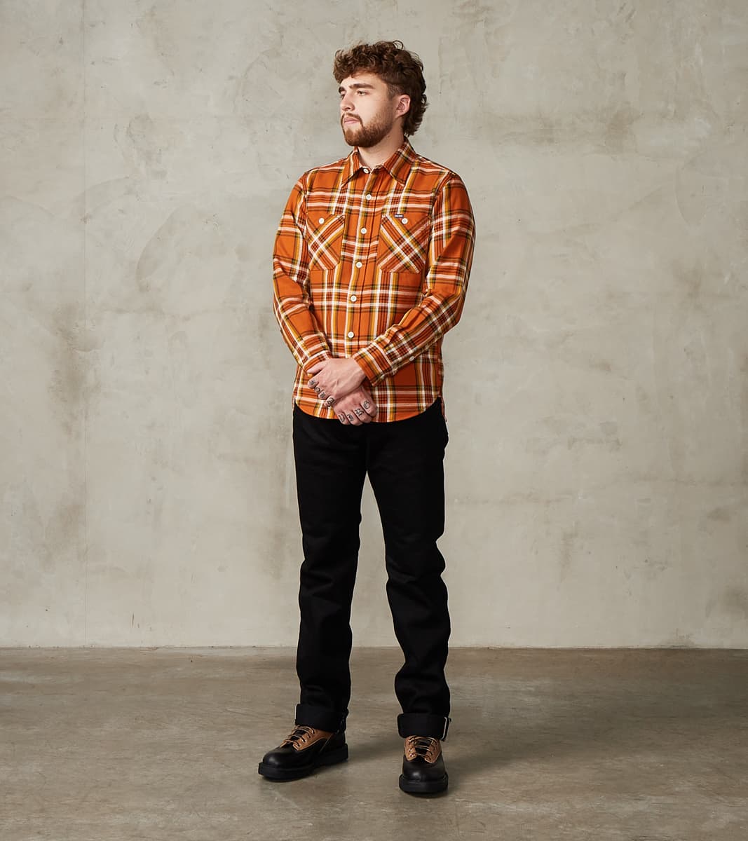 IHSH-442-ORA - 9oz Selvedge Flannel Work Shirt