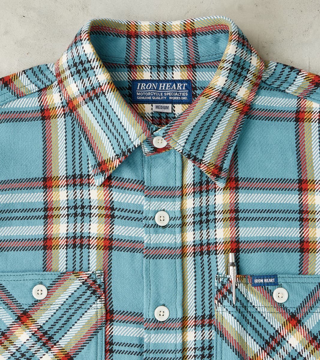 Iron Heart 442-SAX - Work Shirt - 9oz Selvedge Flannel Orange