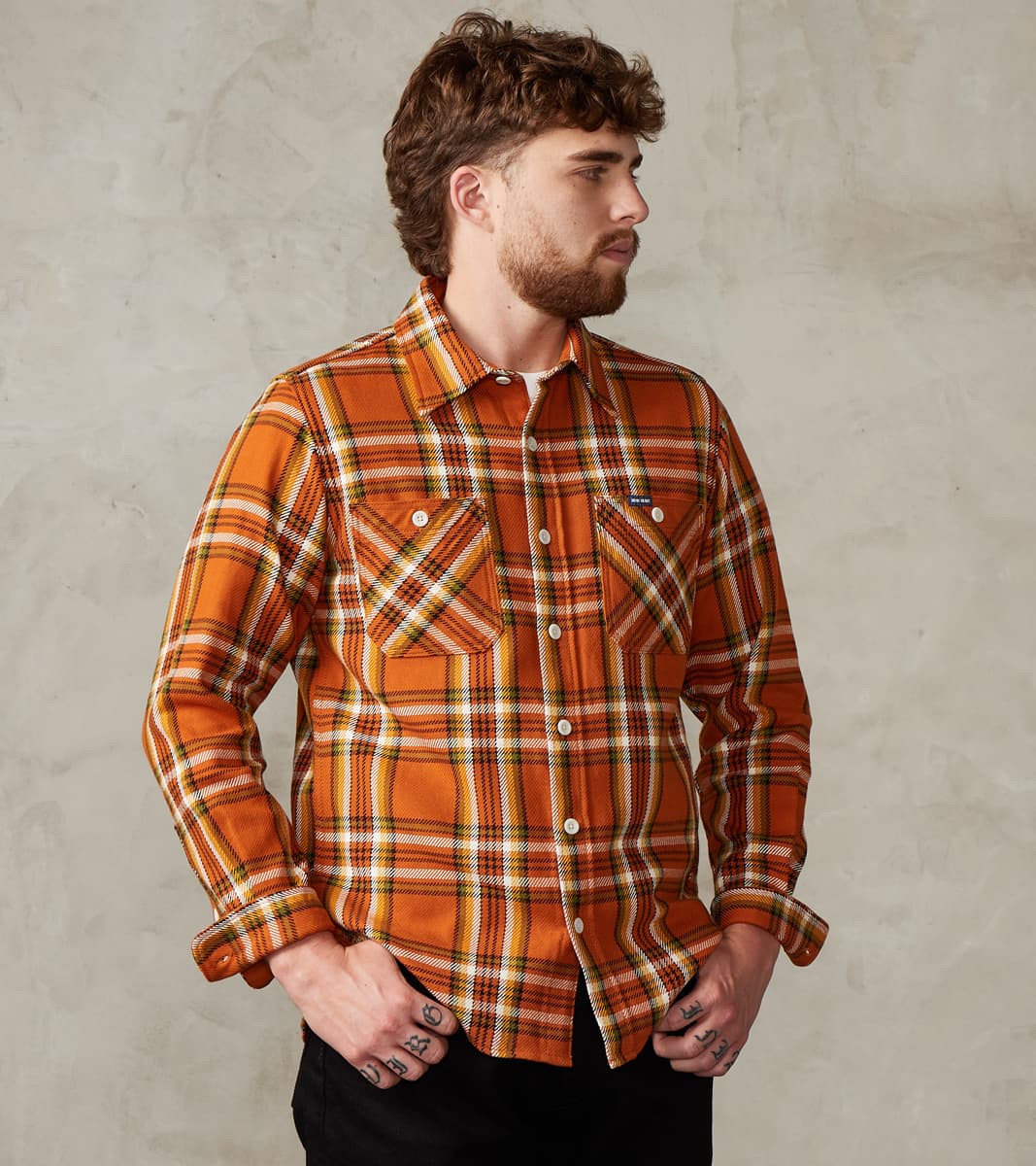 Iron Heart 442-ORA - Work Shirt - 9oz Selvedge Flannel Orange