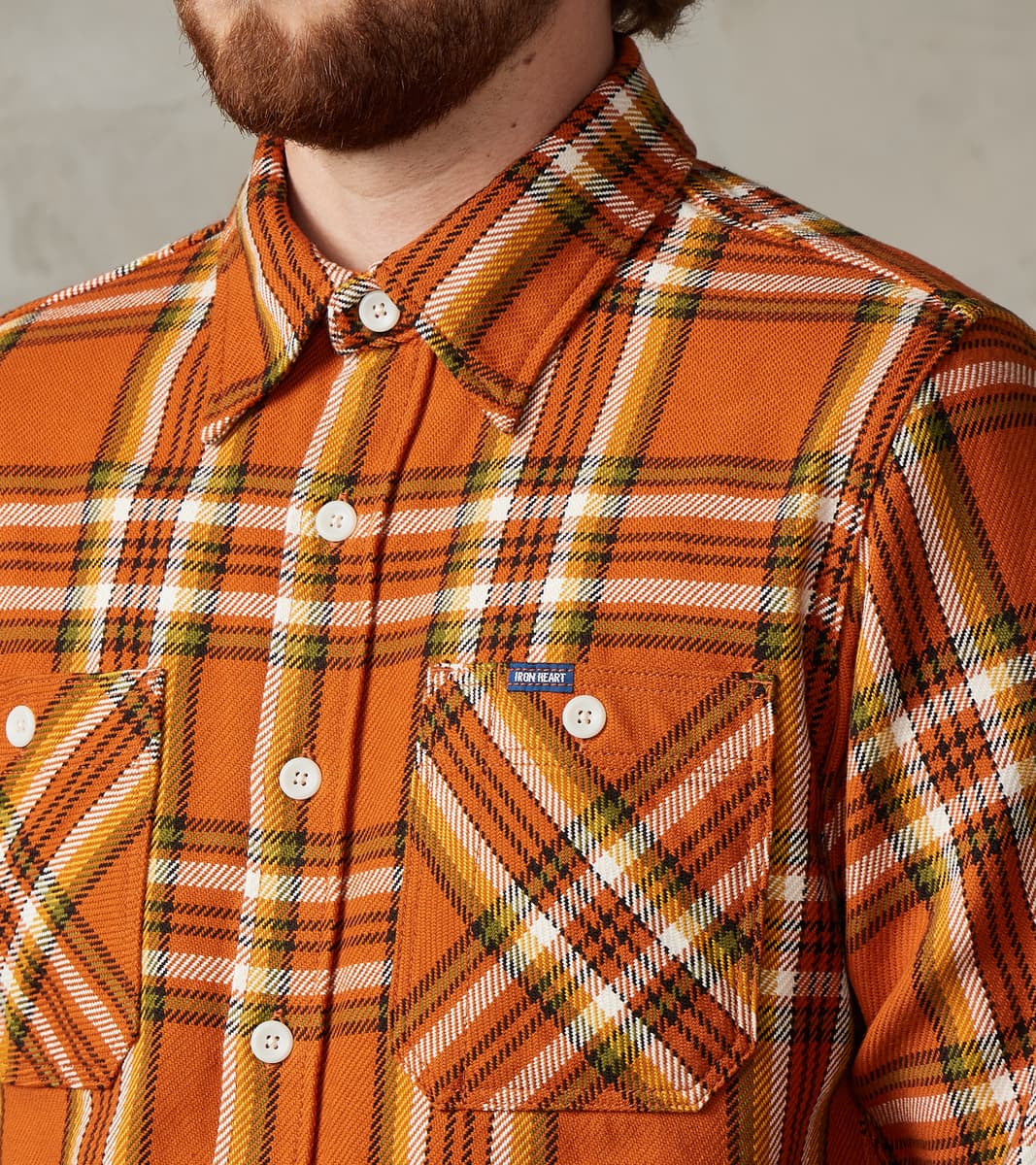 Iron Heart 442-ORA - Work Shirt - 9oz Selvedge Flannel Orange