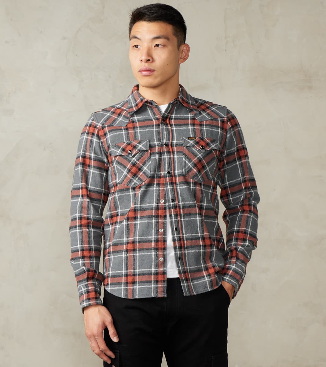 Iron Heart 369-GRY - Western - 12oz Slubby Heavy Flannel Herringbone C…