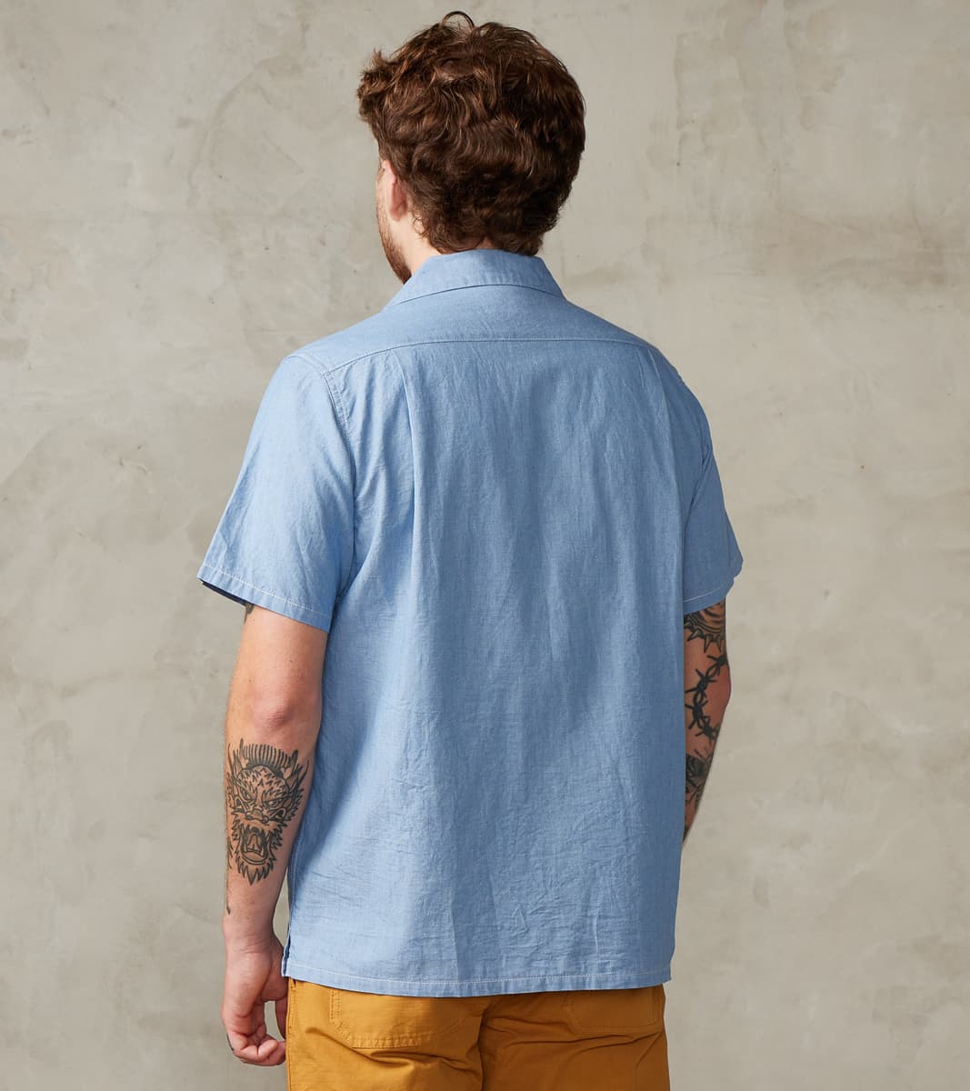 Iron Heart 447-SAX - Open Collar Short Sleeve Shirt - 5oz Sax Blue