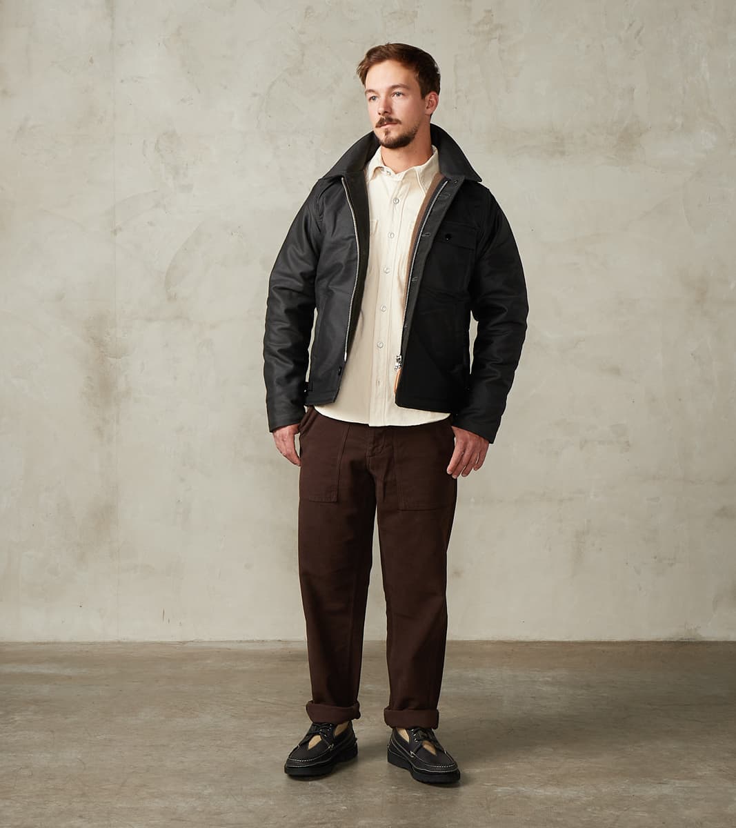 45-BLK - A2 Deck Jacket - 14oz Black Oiled Whipcord