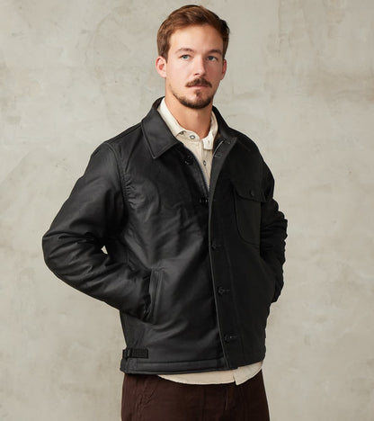 Iron Heart 45-BLK - A2 Deck Jacket - 14oz Black Oiled Whipcord