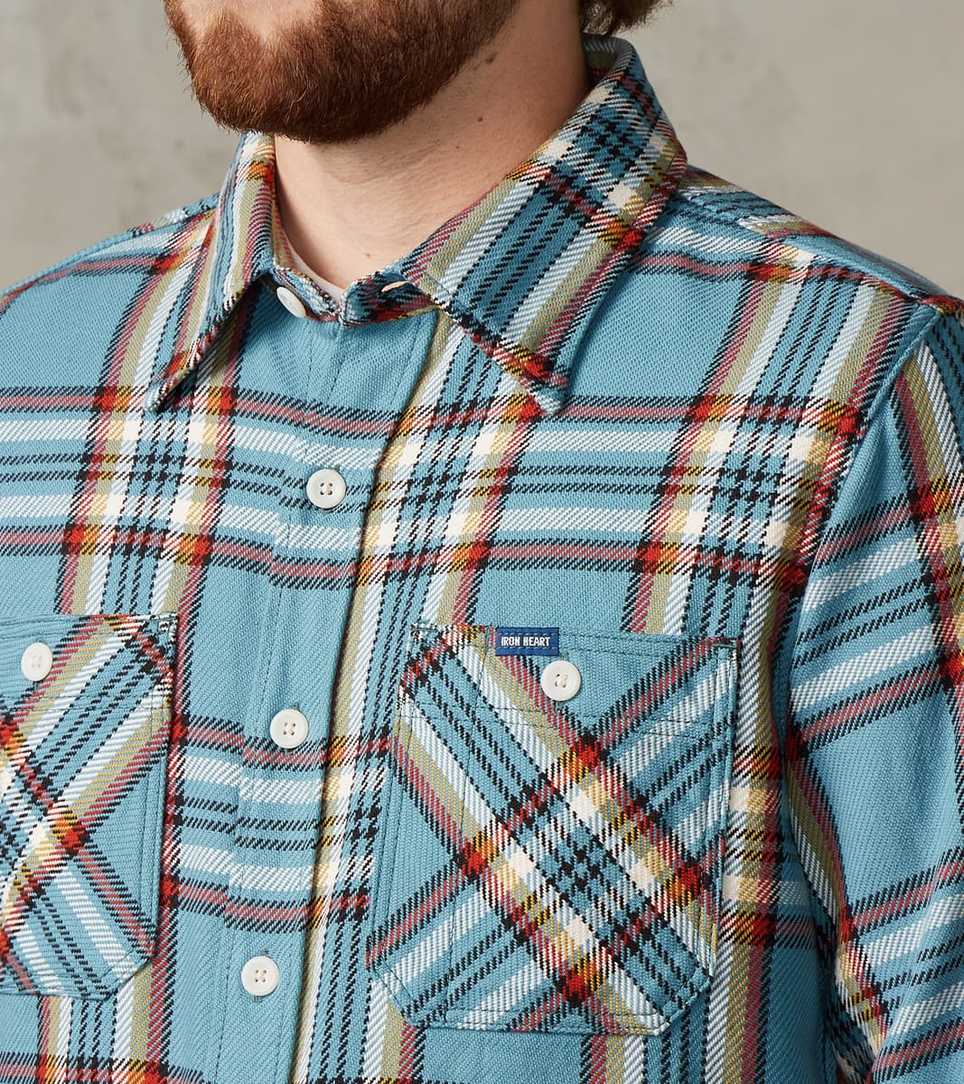 Iron Heart 442-SAX - Work Shirt - 9oz Selvedge Flannel Orange
