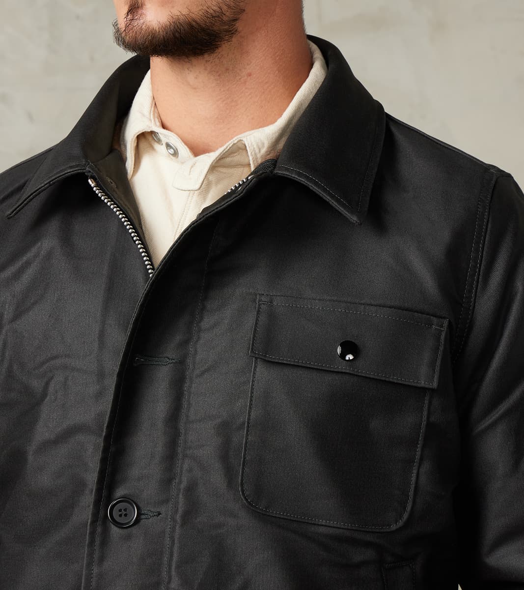 45-BLK - A2 Deck Jacket - 14oz Black Oiled Whipcord