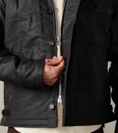 45-BLK - A2 Deck Jacket - 14oz Black Oiled Whipcord