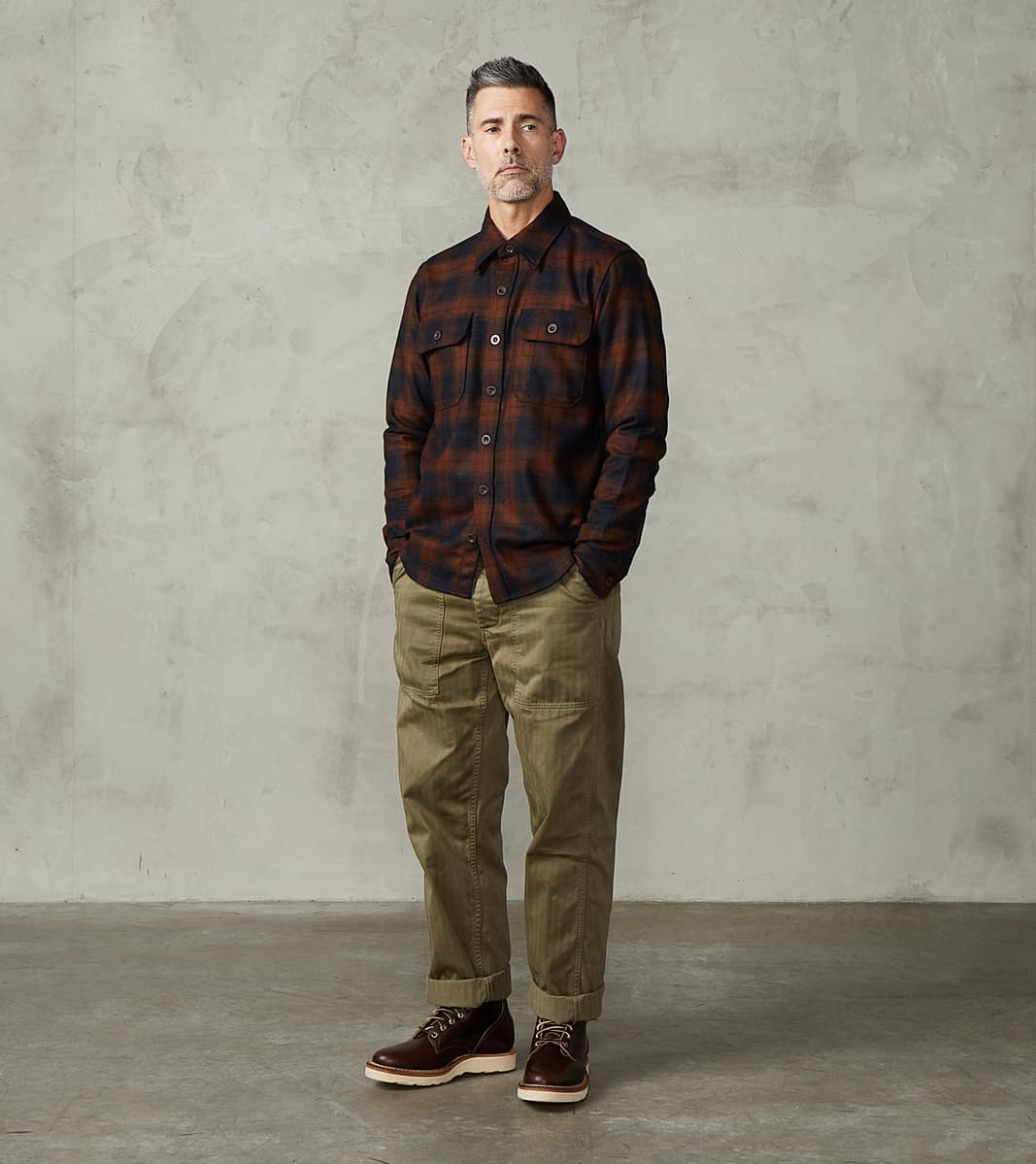 DR 434-BOT - CPO Shirt - Fox Brothers® Wool Bottle Brown Admiral Check Twill Flannel