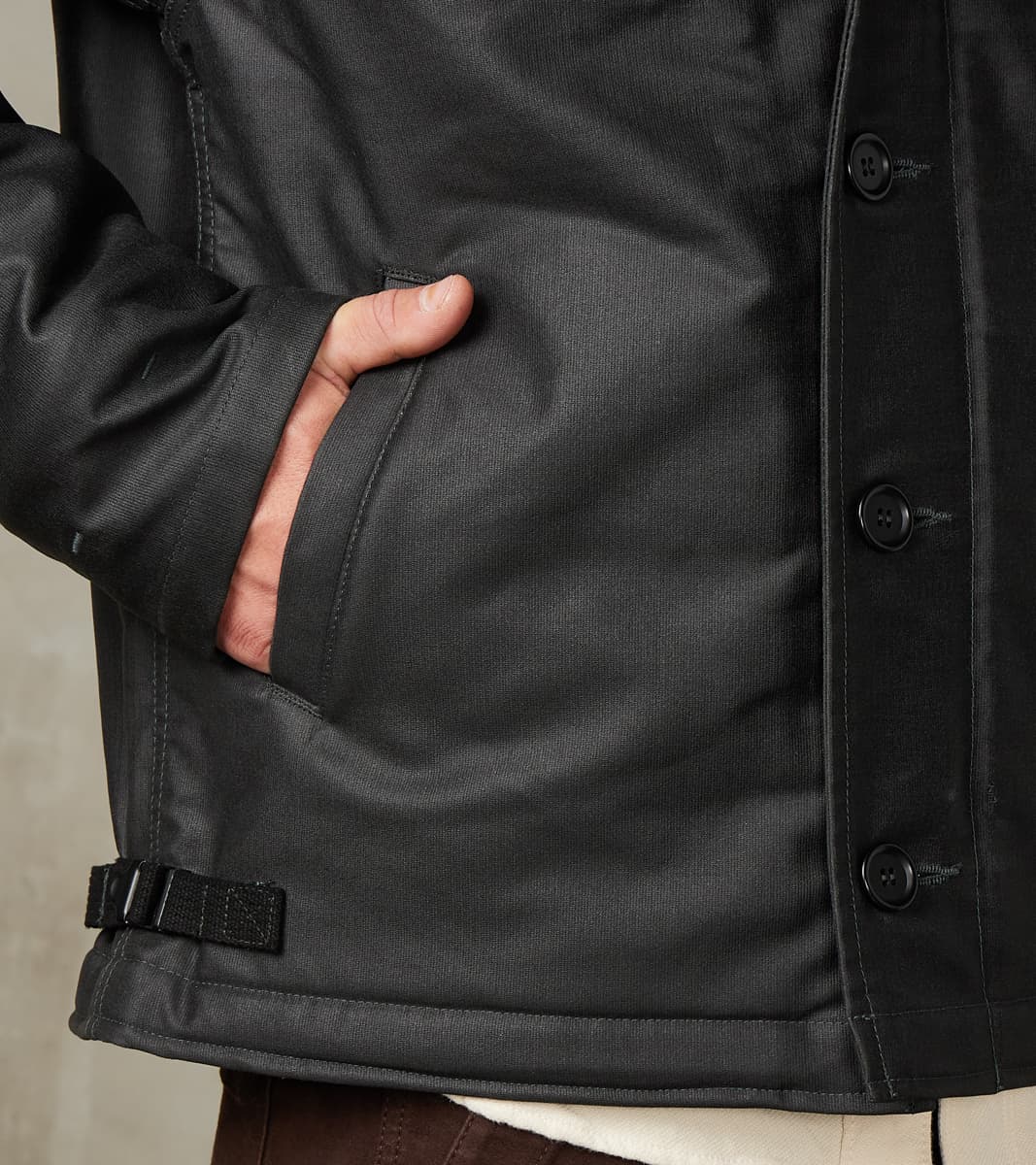 Iron Heart 45-BLK - A2 Deck Jacket - 14oz Black Oiled Whipcord