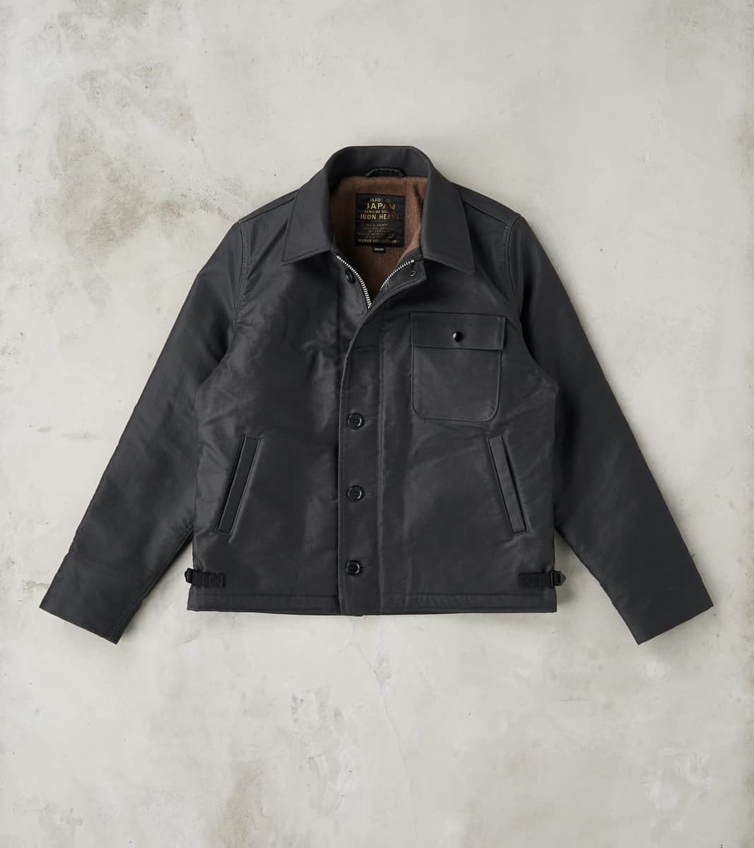 Iron Heart 45-BLK - A2 Deck Jacket - 14oz Black Oiled Whipcord