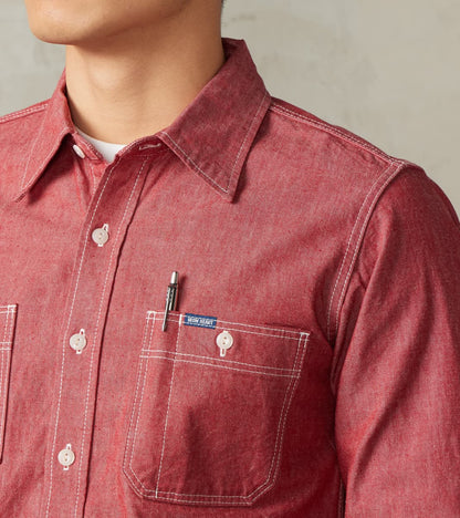 363-RED - Work Shirt - 10oz Organic Chambray Red