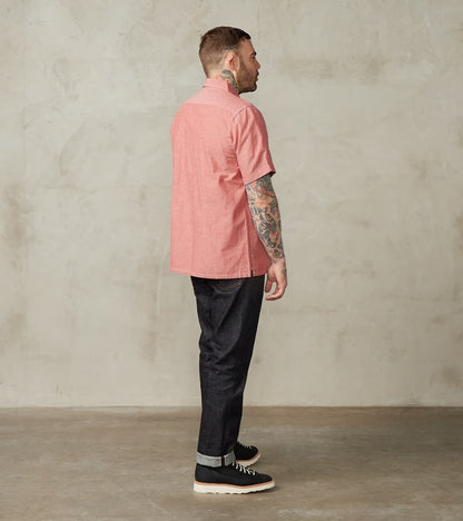 388-RED - Short Sleeved Summer Shirt - 4oz Japanese Selvedge Blend Red