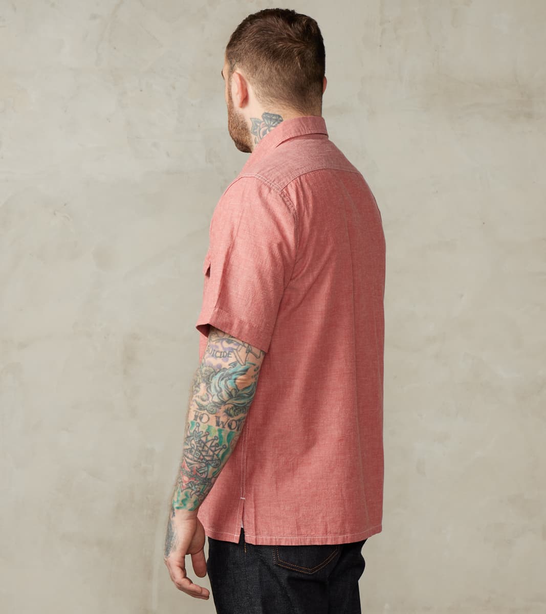 388-RED - Short Sleeved Summer Shirt - 4oz Japanese Selvedge Blend Red