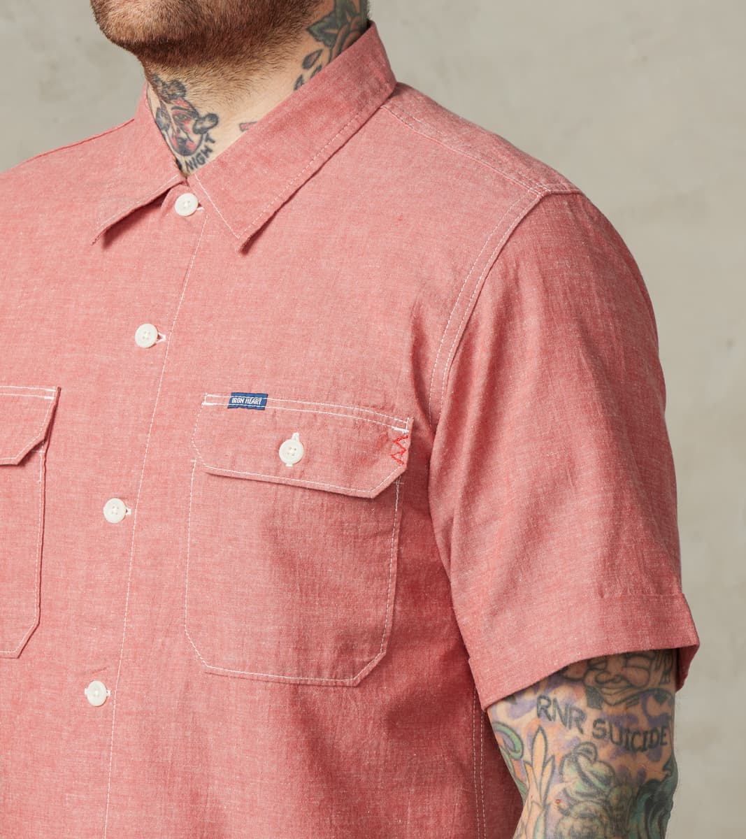 388-RED - Short Sleeved Summer Shirt - 4oz Japanese Selvedge Blend Red