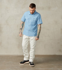 388-BLU - Short Sleeved Summer Shirt - 4oz Japanese Selvedge Blend Blue