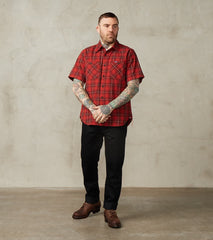 392-RED - Short Sleeved Work Shirt - 5oz Selvedge Red Vintage Check