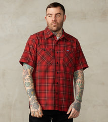 Iron Heart 392-RED - Short Sleeved Work Shirt - 5oz Selvedge Red Vinta…