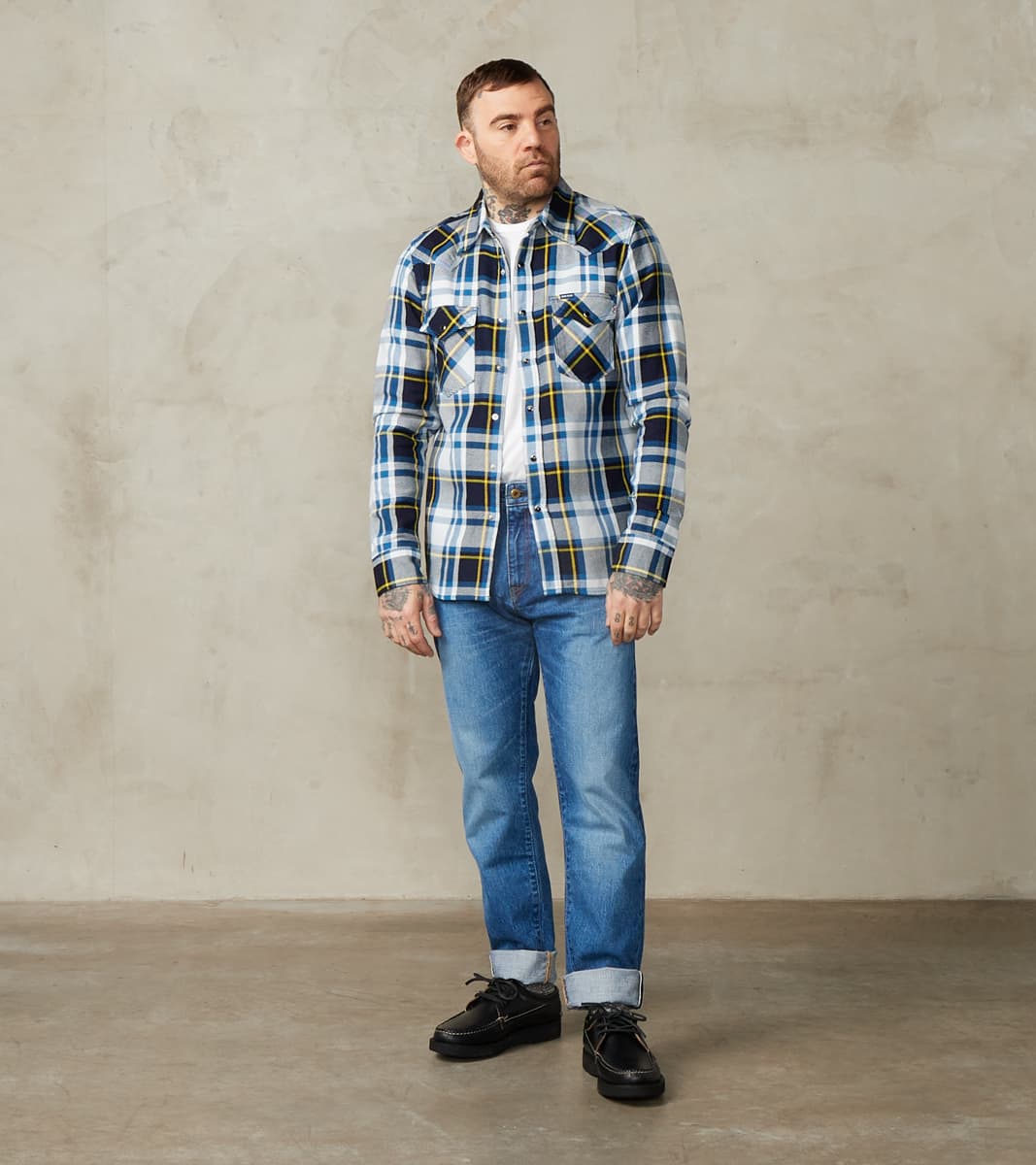 390-BLU - Western- 9oz Selvedge Flannel American Blue Check