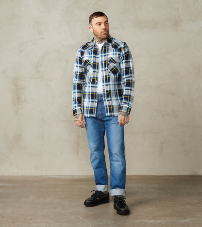 390-BLU - Western- 9oz Selvedge Flannel American Blue Check