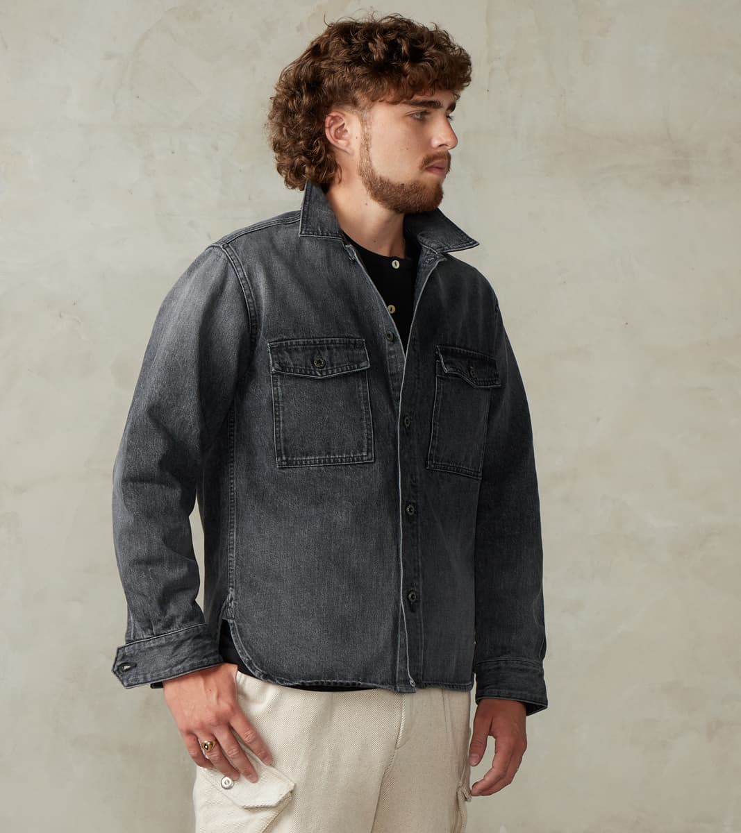 Japan Blue CPO Shirt - 13oz Fade Wash Denim - Dark Grey