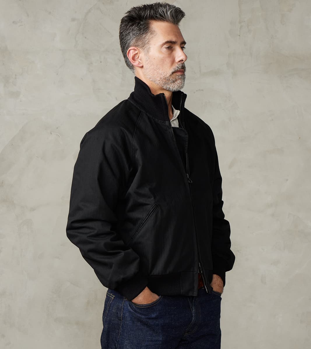 Merz b. x Dehen Pilot Jacket - 12oz H.Stevensons® Dry Waxed Herringbone - Deep Black