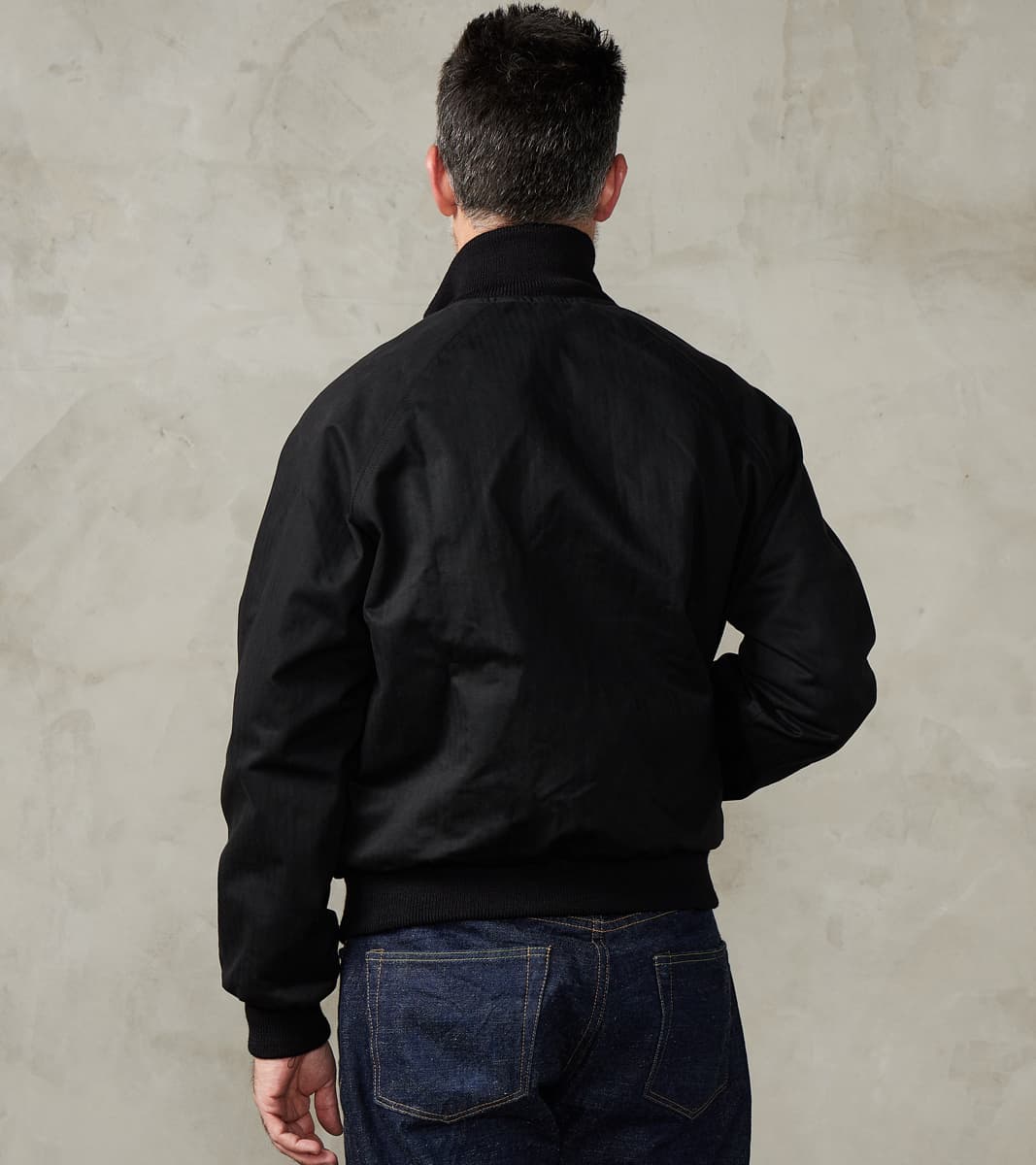 Merz b. x Dehen Pilot Jacket - 12oz H.Stevensons® Dry Waxed Herringbone - Deep Black