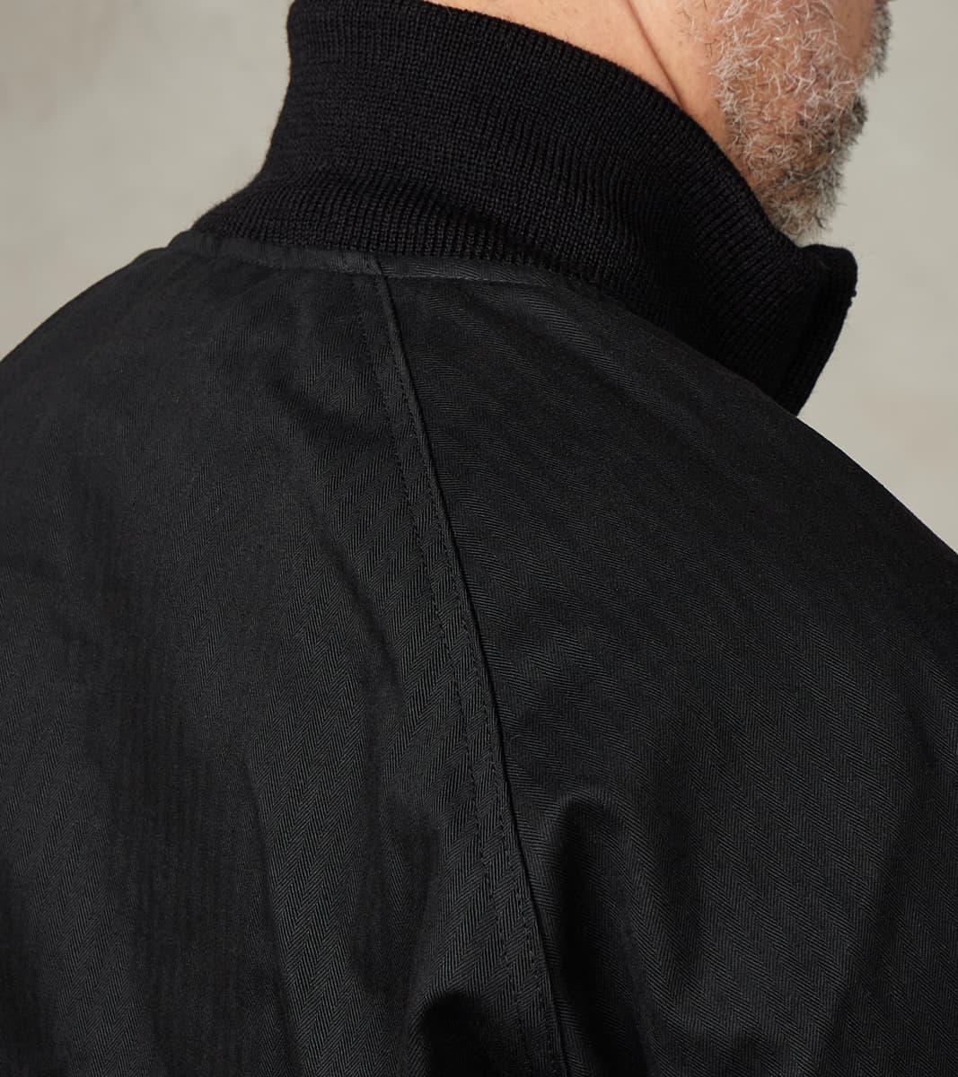 Merz b. x Dehen Pilot Jacket - 12oz H.Stevensons® Dry Waxed Herringbone - Deep Black