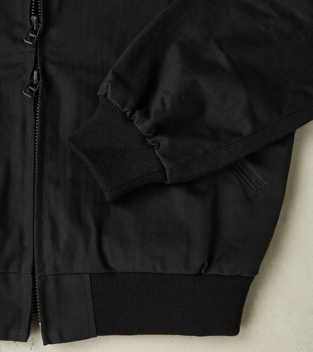 Merz b. x Dehen Pilot Jacket - 12oz H.Stevensons® Dry Waxed Herringbone - Deep Black