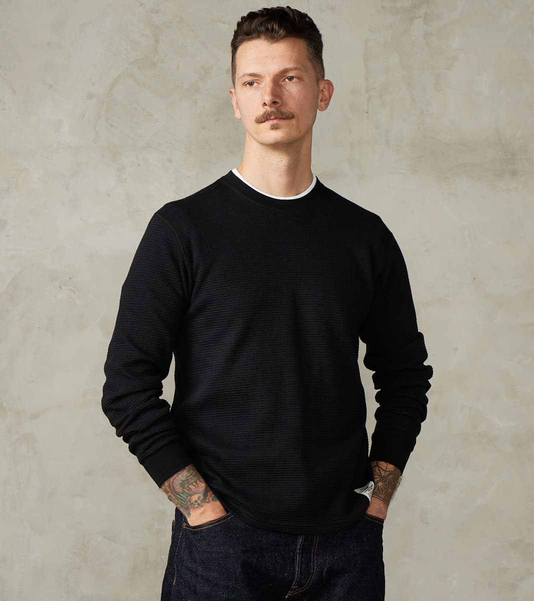 Momotaro Jeans MMTS6030 Suvin Cotton Long Sleeve Thermal - Black
