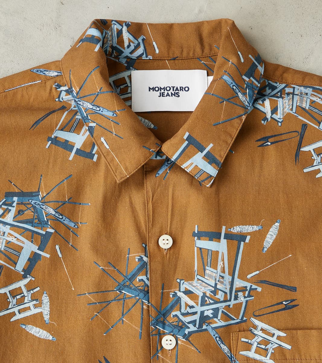 Momotaro Jeans - MMSS6004 - Cotton/Rayon Camp Shirt - Brown