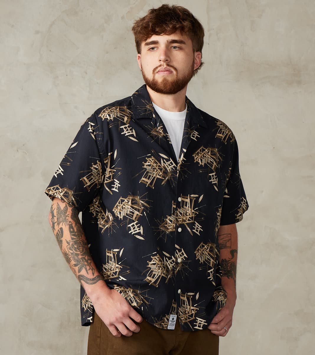 Momotaro Jeans - MMSS6004 - Cotton/Rayon Camp Shirt - Black