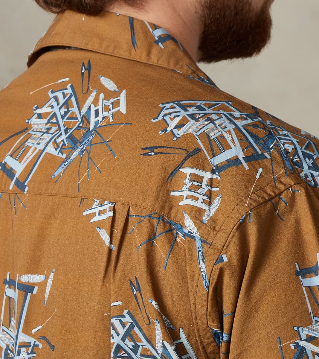 MRMTシャツ Momotaro Jeans - MMSS6004 - Cotton/Rayon Camp Shirt - Brown