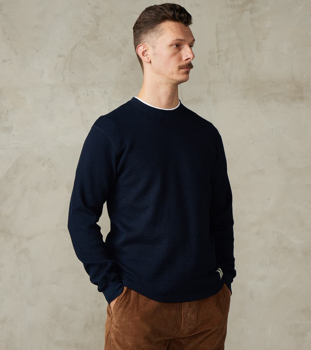 Momotaro Jeans MMTS6030 Suvin Cotton Long Sleeve Thermal - Navy