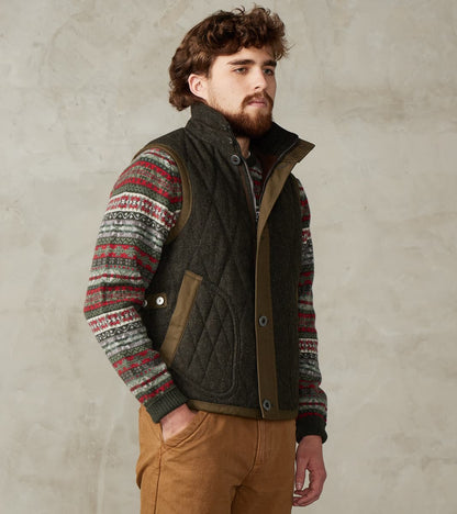 MotivMfg x Division Road French Fencing Hunt Vest - Fox Brothers® Dark Olive Twee…