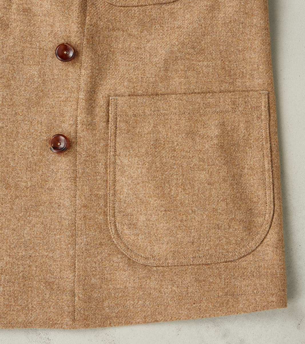French Army Shawl Sack Jacket - Abraham Moon® Camel Merino Twill