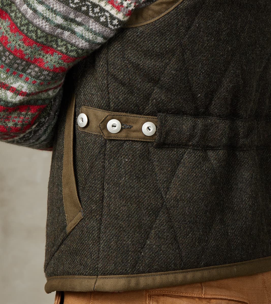 French Fencing Hunt Vest - Fox Brothers® Dark Olive Tweed Twill