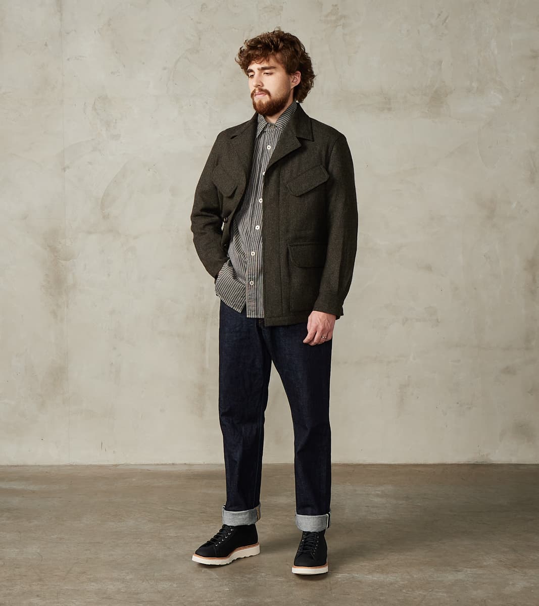 French Army F-2 Fatigue Jacket - Fox Brothers® Dark Olive Tweed Twill