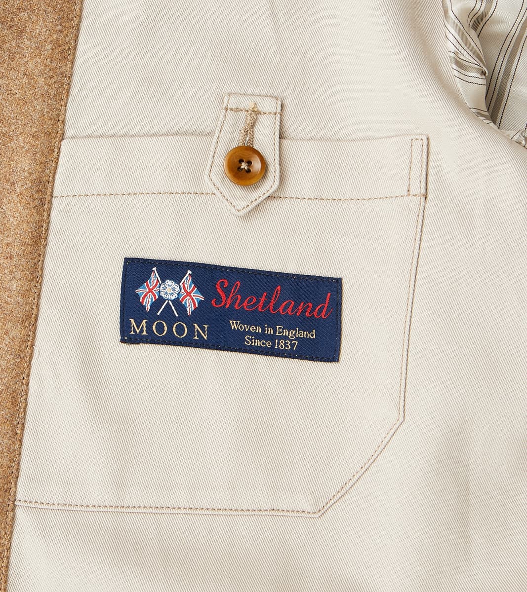 French Army Shawl Sack Jacket - Abraham Moon® Camel Merino Twill