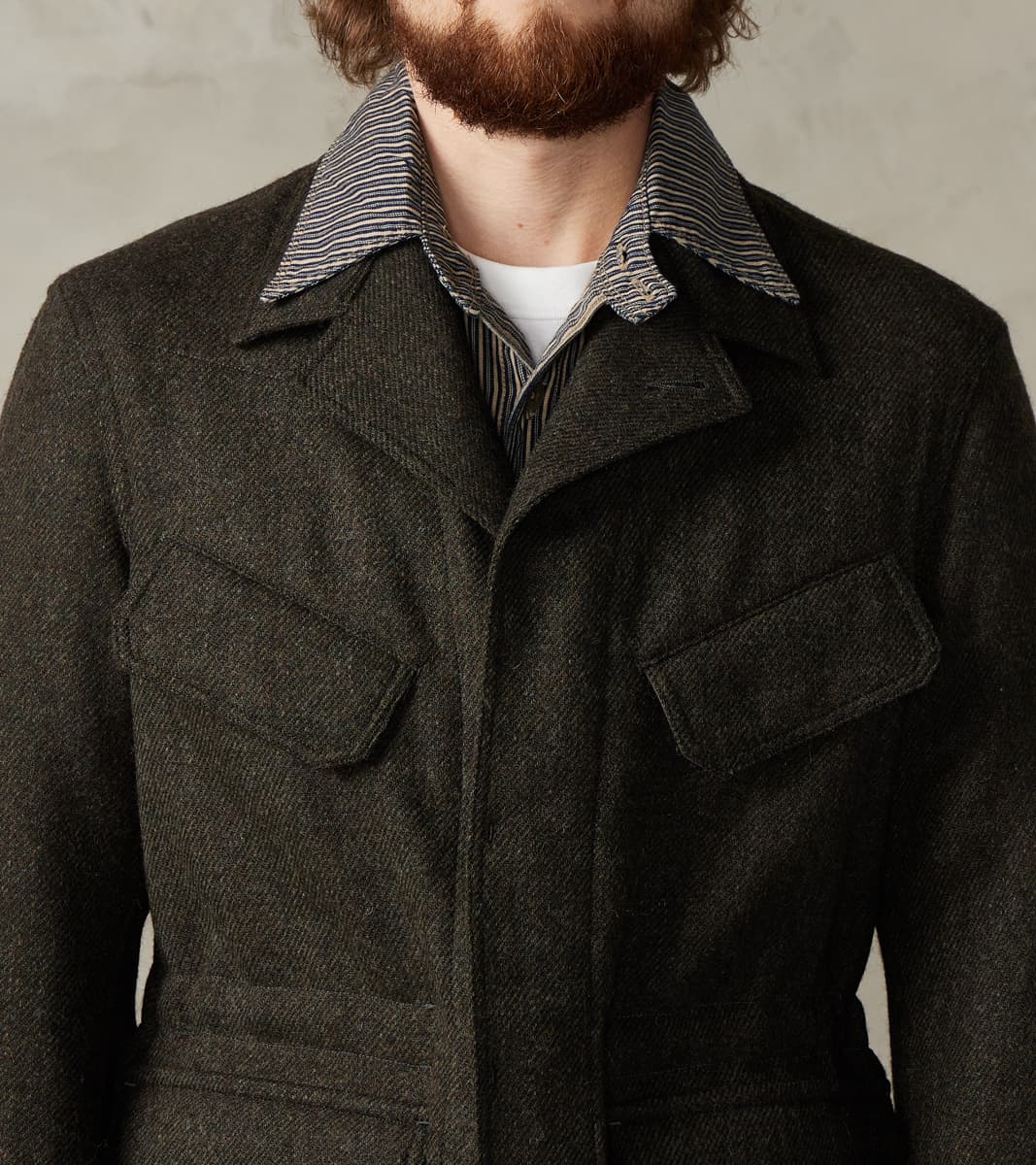 French Army F-2 Fatigue Jacket - Fox Brothers® Dark Olive Tweed Twill